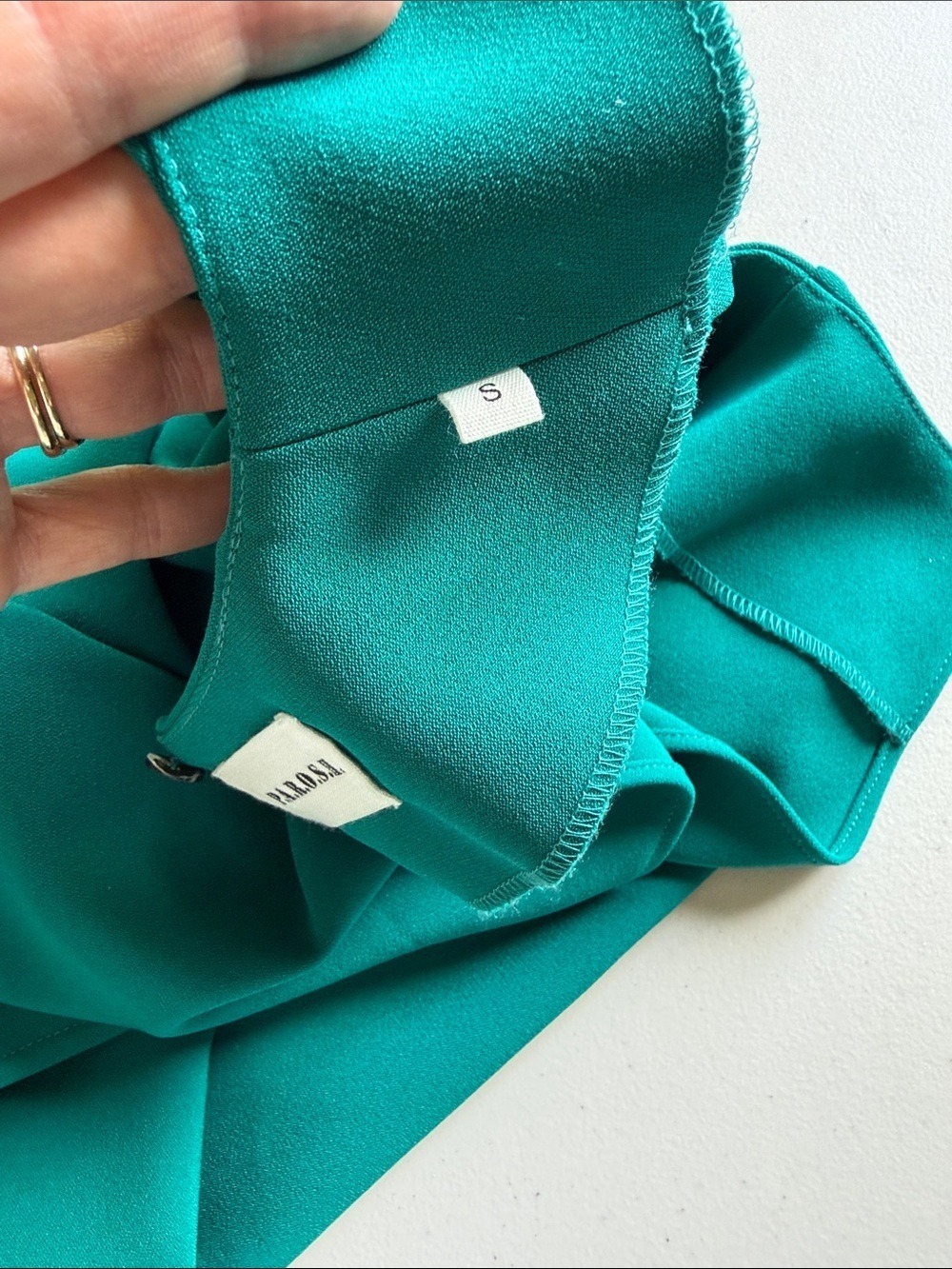P.A.R.O.S.H. Italian Designer Gathered Tie-Waist Blouse Emerald Teal Green Sz S - Picture 11 of 17